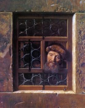 Samuel Van Hoogstraten : A Man Looking Through a Window